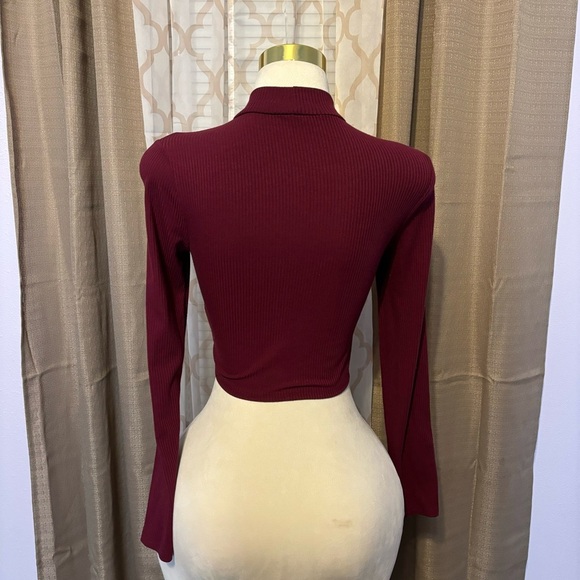 Elegant Burgundy Cut-Out Long Sleeve Top - Picture 2 of 3